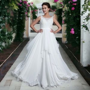 NWT Hebeos Wedding Dress A-Line/Princess Sleeveless Ruffled Chiffon Size 18W